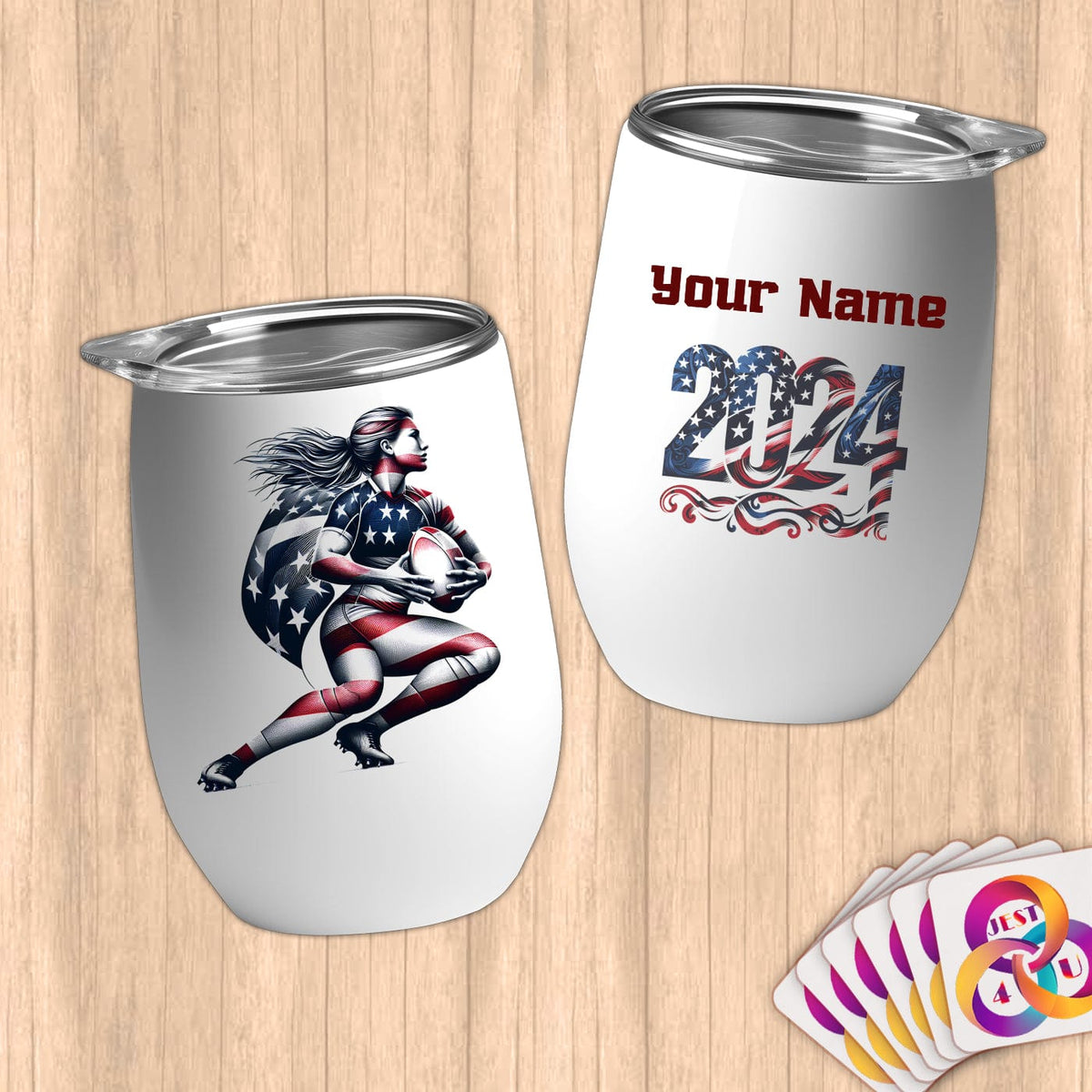Physical Item 12 oz / White Rugby Wings ~ Limited Edition 2024 "USA Excellence" ~ Customizable 12oz Wine Tumbler with Lid