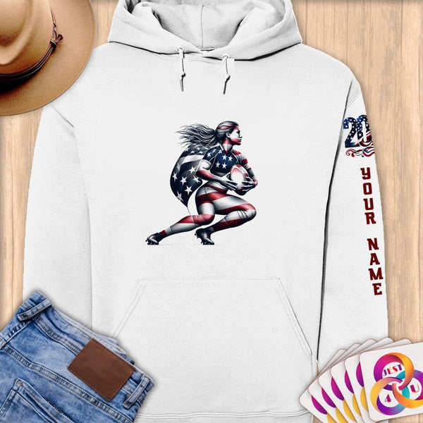 Physical Item S / White Rugby Wings ~ Limited Edition 2024 "USA Excellence" ~ Personalized Premium Hoodie