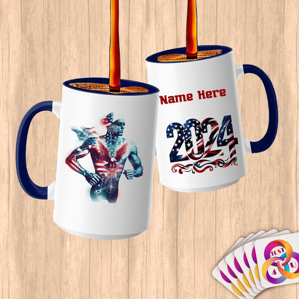 Physical Item 15oz / Blue Running Hero~Limited Edition 2024 "USA Excellence" ~ Customized Large 15oz Mug