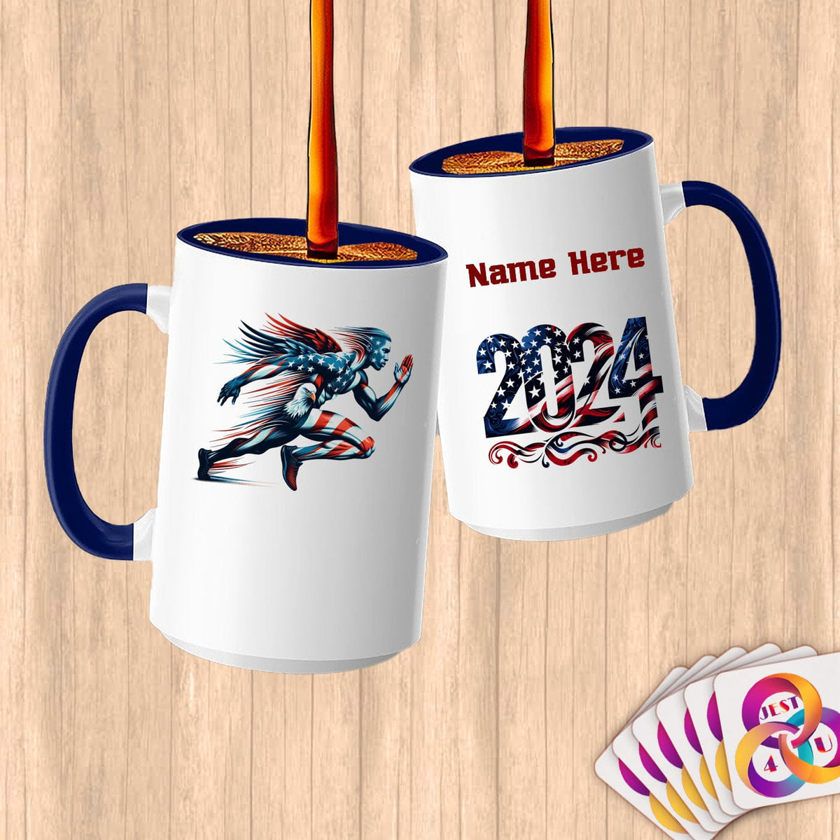 Physical Item 15oz / Blue Running Patriot Eagle~Limited Edition 2024 "USA Excellence" ~ Customized Large 15oz Mug