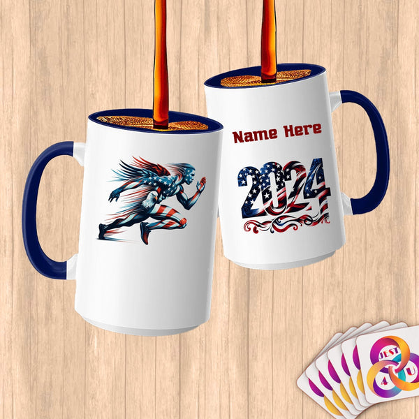 Physical Item 15oz / Blue Running Patriot Eagle~Limited Edition 2024 "USA Excellence" ~ Customized Large 15oz Mug