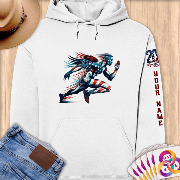 Physical Item S / White Running Patriot Eagle~Limited Edition 2024 "USA Excellence" ~ Personalized Premium Hoodie