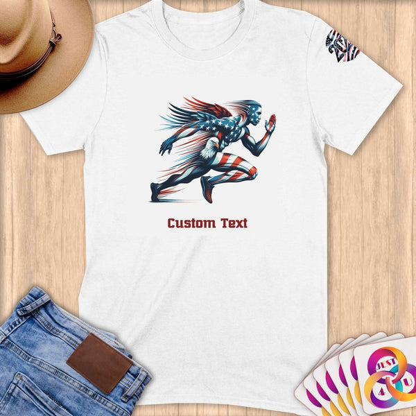Physical Item S / White Running Patriot Eagle~Limited Edition 2024 "USA Excellence" ~ Personalized Softstyle T-Shirt