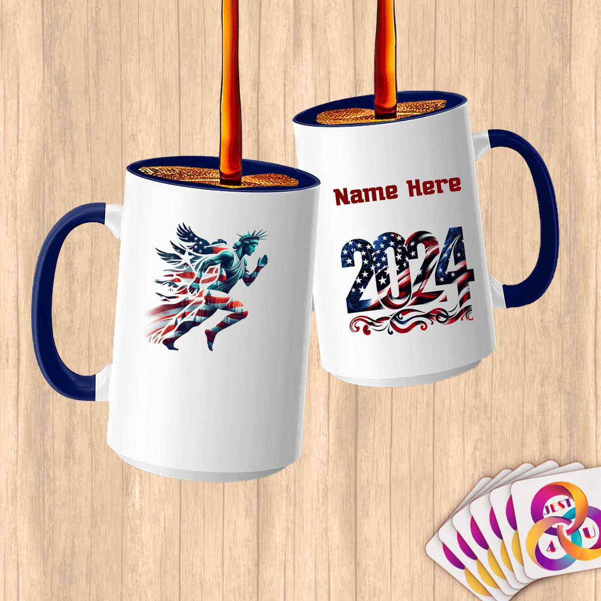 Physical Item 15oz / Blue Running Statue Of Liberty~Limited Edition 2024 "USA Excellence" ~ Customized Large 15oz Mug