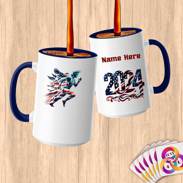 Physical Item 15oz / Blue Running Statue Of Liberty~Limited Edition 2024 "USA Excellence" ~ Customized Large 15oz Mug
