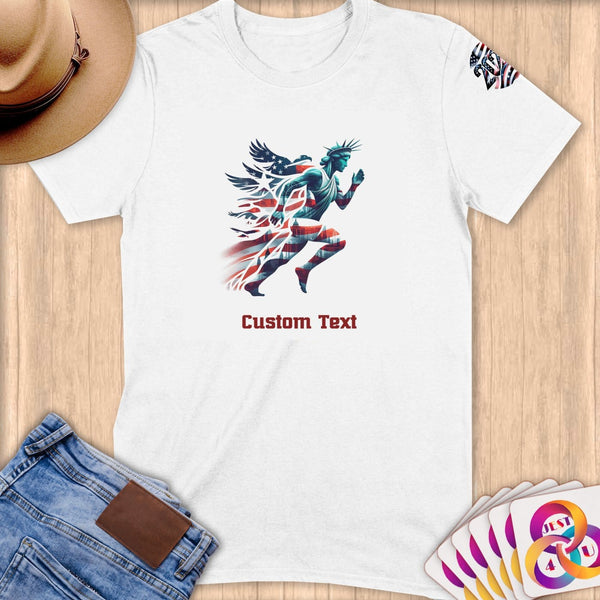 Physical Item S / White Running Statue Of Liberty~Limited Edition 2024 "USA Excellence" ~ Personalized Softstyle T-Shirt