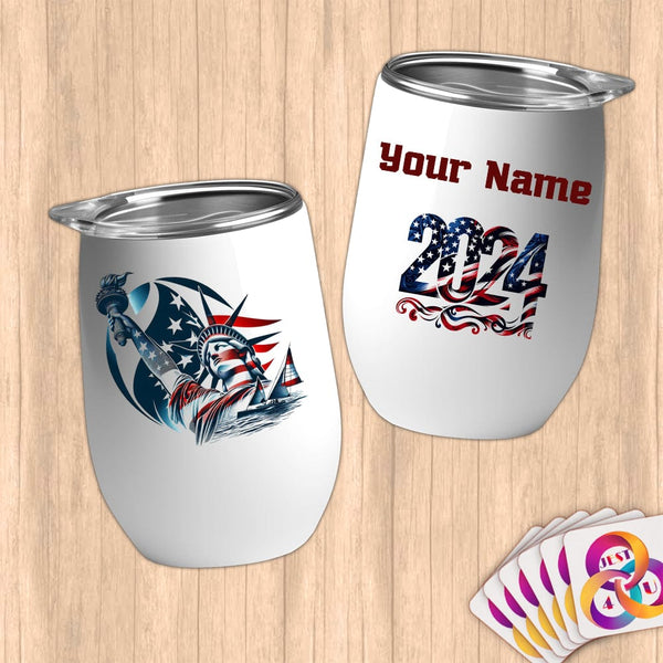 Physical Item 12 oz / White Sailing Lady ~ Limited Edition 2024 "USA Excellence" ~ Customizable 12oz Wine Tumbler with Lid