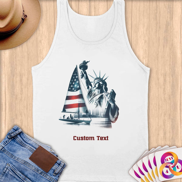 Physical Item S / White Sailing Liberty ~ Limited Edition 2024 "USA Excellence" ~ Customizable Supersoft Tank Top