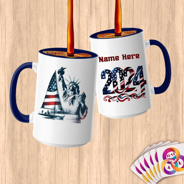 Physical Item 15oz / Blue Sailing Liberty ~ Limited Edition 2024 "USA Excellence" ~ Customized Large 15oz Mug