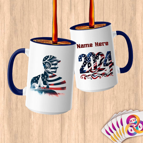 Physical Item 15oz / Blue Sailing Patriot ~ Limited Edition 2024 "USA Excellence" ~ Customized Large 15oz Mug