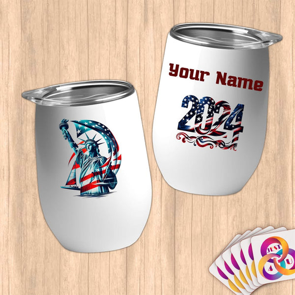 Physical Item 12 oz / White Sailing Pride Liberty ~ Limited Edition 2024 "USA Excellence" ~ Customizable 12oz Wine Tumbler with Lid