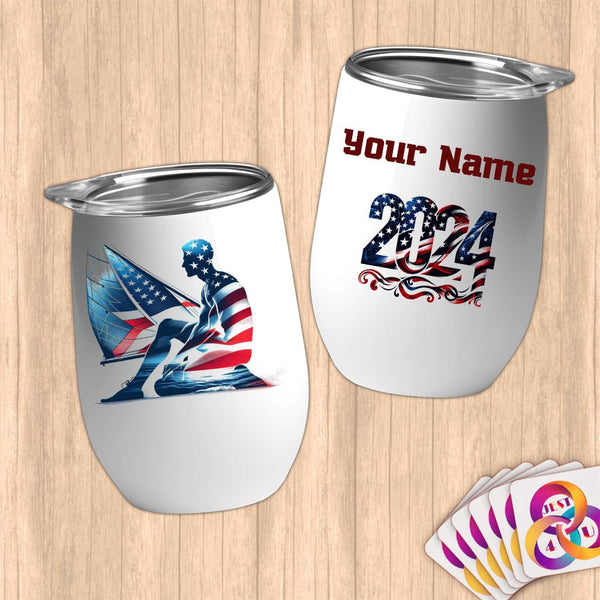 Physical Item 12 oz / White Sailing Pride ~ Limited Edition 2024 "USA Excellence" ~ Customizable 12oz Wine Tumbler with Lid