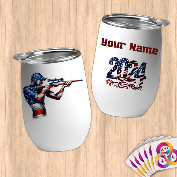 Physical Item 12 oz / White Shooting Athlete ~ Limited Edition 2024 "USA Excellence" ~ Customizable 12oz Wine Tumbler with Lid