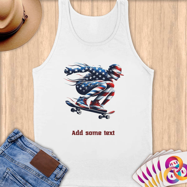 Physical Item S / White Skateboarder Pride ~ Limited Edition 2024 "USA Excellence" ~ Customizable Supersoft Tank Top