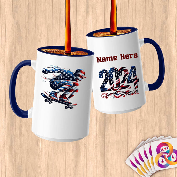 Physical Item 15oz / Blue Skateboarder Pride ~ Limited Edition 2024 "USA Excellence" ~ Customized Large 15oz Mug