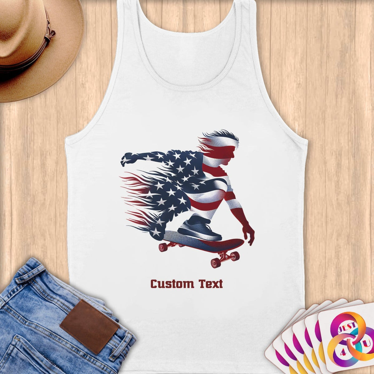 Physical Item S / White Skateboarding Champion ~ Limited Edition 2024 "USA Excellence" ~ Customizable Supersoft Tank Top