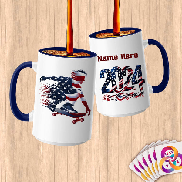Physical Item 15oz / Blue Skateboarding Champion ~ Limited Edition 2024 "USA Excellence" ~ Customized Large 15oz Mug
