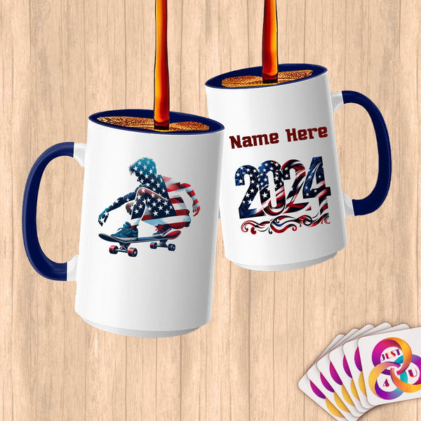 Physical Item 15oz / Blue Skateboarding Dreamer ~ Limited Edition 2024 "USA Excellence" ~ Customized Large 15oz Mug