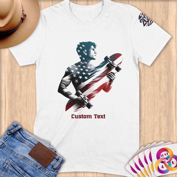 Physical Item S / White Skateboarding Flag ~ Limited Edition 2024 "USA Excellence" ~ Personalized Softstyle T-Shirt
