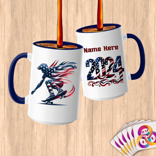 Physical Item 15oz / Blue Skateboarding Flames ~ Limited Edition 2024 "USA Excellence" ~ Customized Large 15oz Mug