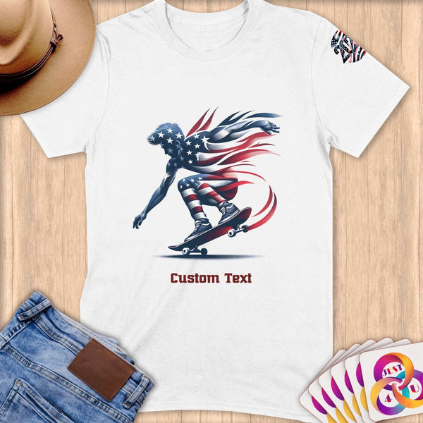 Physical Item S / White Skateboarding Flames ~ Limited Edition 2024 "USA Excellence" ~ Personalized Softstyle T-Shirt