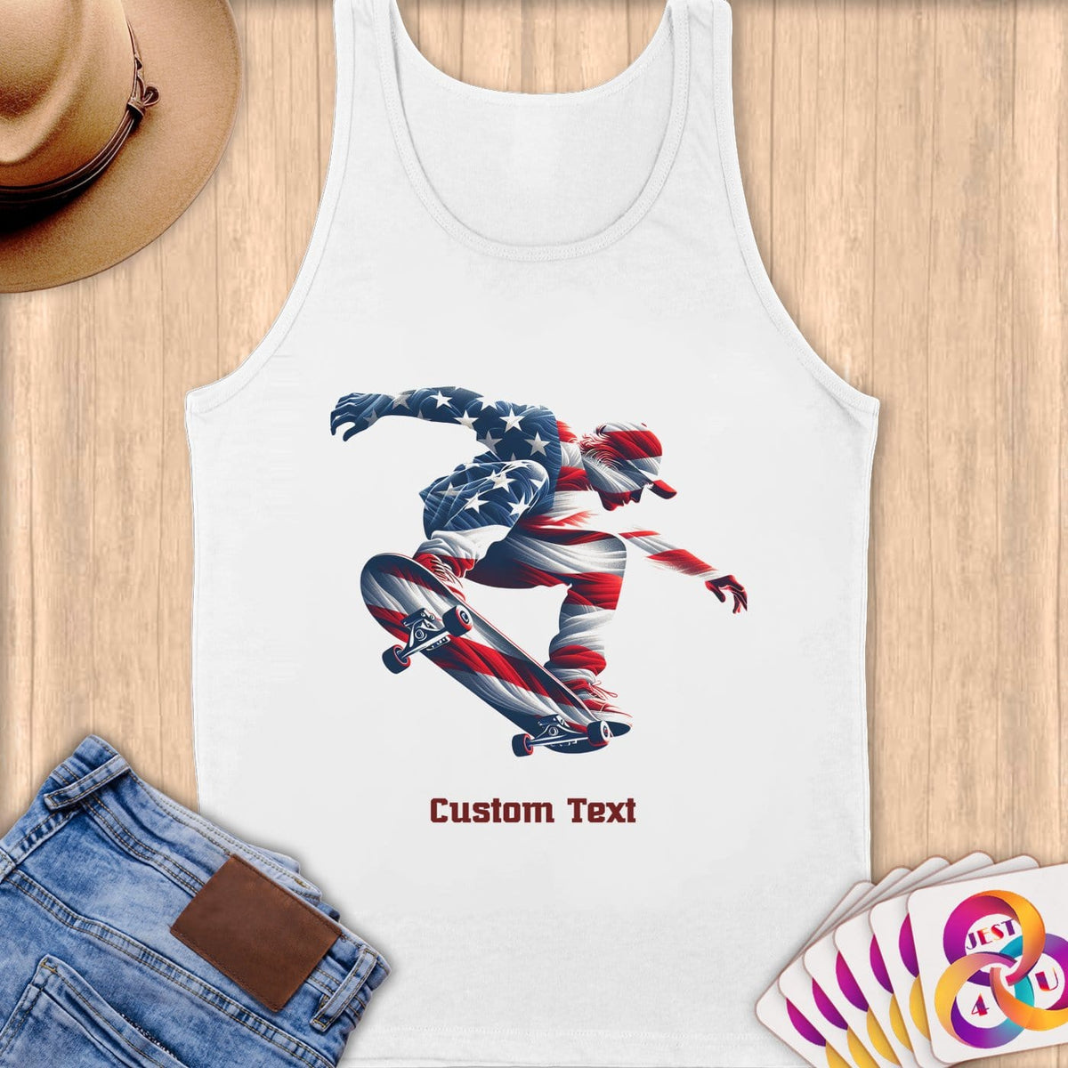 Physical Item S / White Skateboarding Flight ~ Limited Edition 2024 "USA Excellence" ~ Customizable Supersoft Tank Top