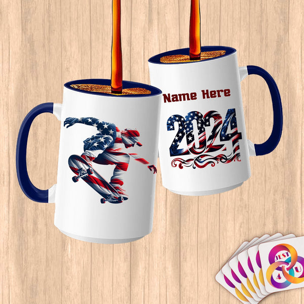 Physical Item 15oz / Blue Skateboarding Flight ~ Limited Edition 2024 "USA Excellence" ~ Customized Large 15oz Mug