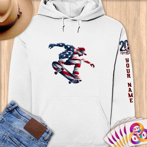 Physical Item S / White Skateboarding Flight ~ Limited Edition 2024 "USA Excellence" ~ Personalized Premium Hoodie