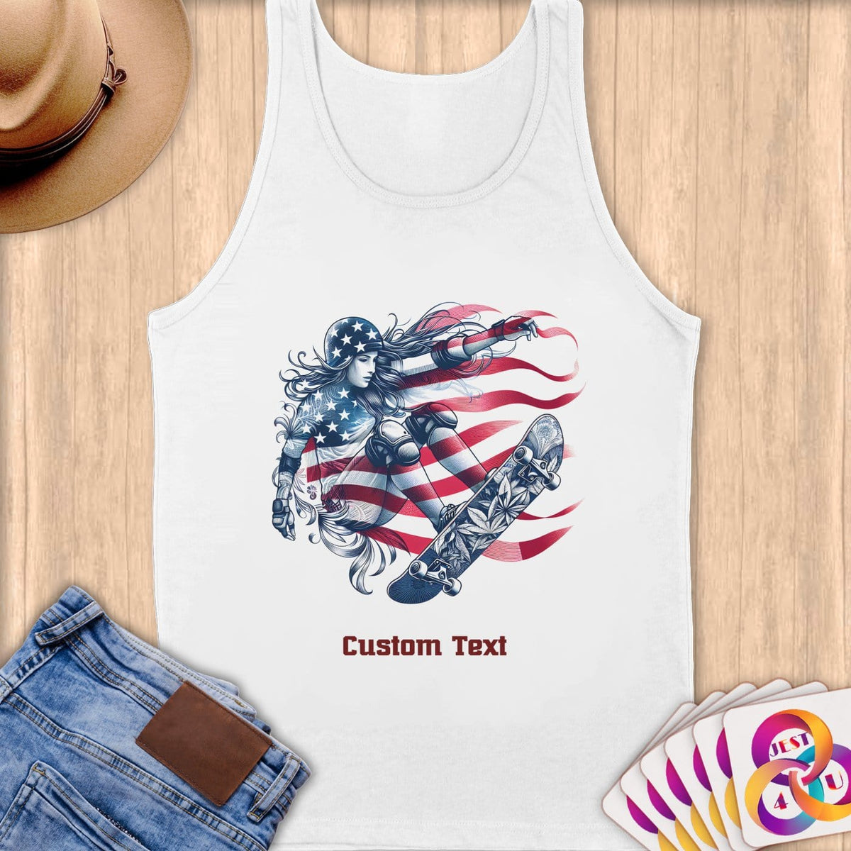 Physical Item S / White Skateboarding Freedom ~ Limited Edition 2024 "USA Excellence" ~ Customizable Supersoft Tank Top