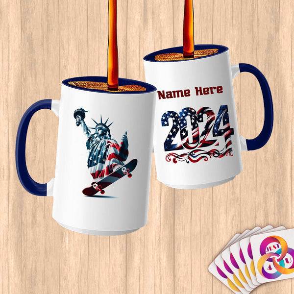 Physical Item 15oz / Blue Skateboarding Freedom ~ Limited Edition 2024 "USA Excellence" ~ Customized Large 15oz Mug