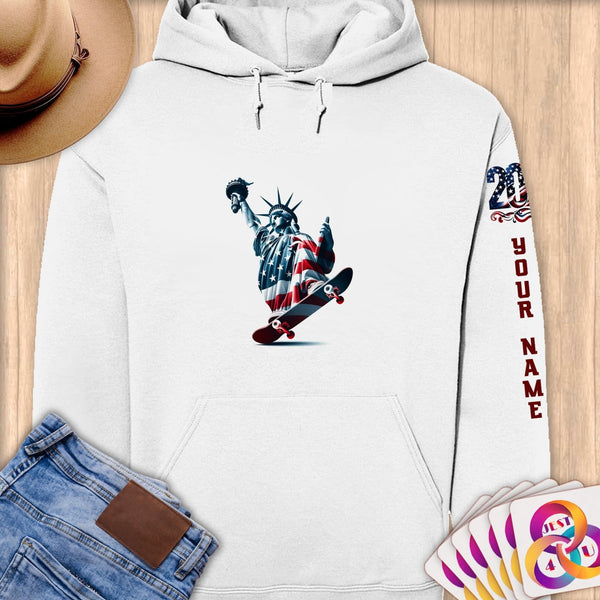 Physical Item S / White Skateboarding Freedom ~ Limited Edition 2024 "USA Excellence" ~ Personalized Premium Hoodie