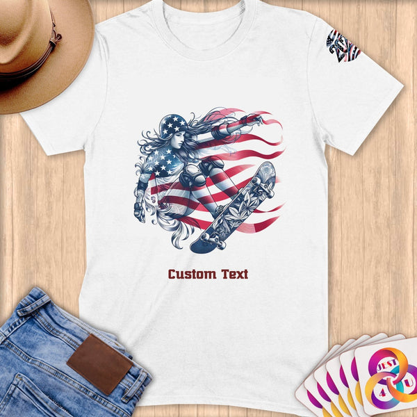 Physical Item S / White Skateboarding Freedom ~ Limited Edition 2024 "USA Excellence" ~ Personalized Softstyle T-Shirt