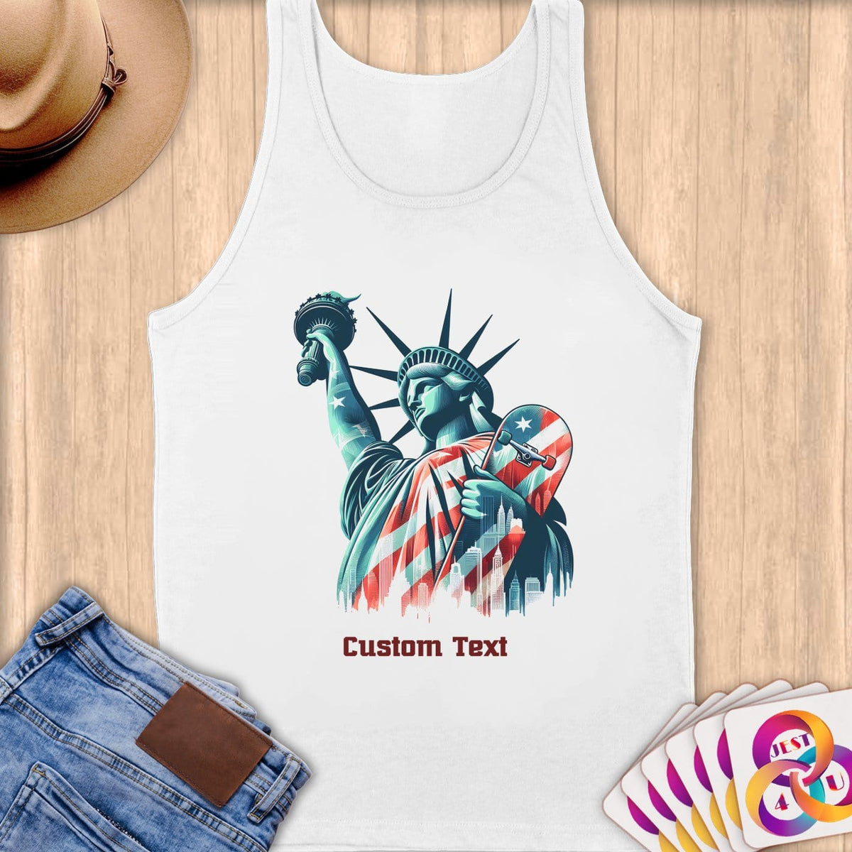 Physical Item S / White Skateboarding Liberty ~ Limited Edition 2024 "USA Excellence" ~ Customizable Supersoft Tank Top