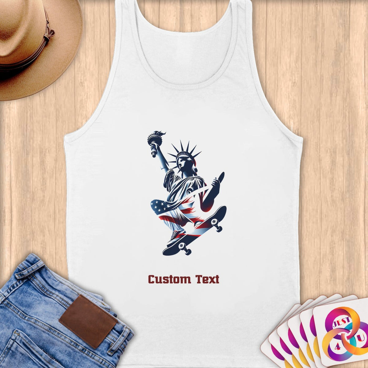 Physical Item S / White Skateboarding Liberty ~ Limited Edition 2024 "USA Excellence" ~ Customizable Supersoft Tank Top