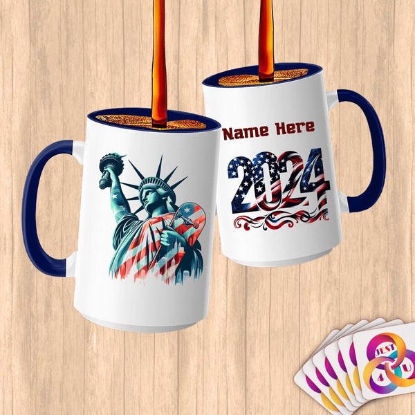 Physical Item 15oz / Blue Skateboarding Liberty ~ Limited Edition 2024 "USA Excellence" ~ Customized Large 15oz Mug
