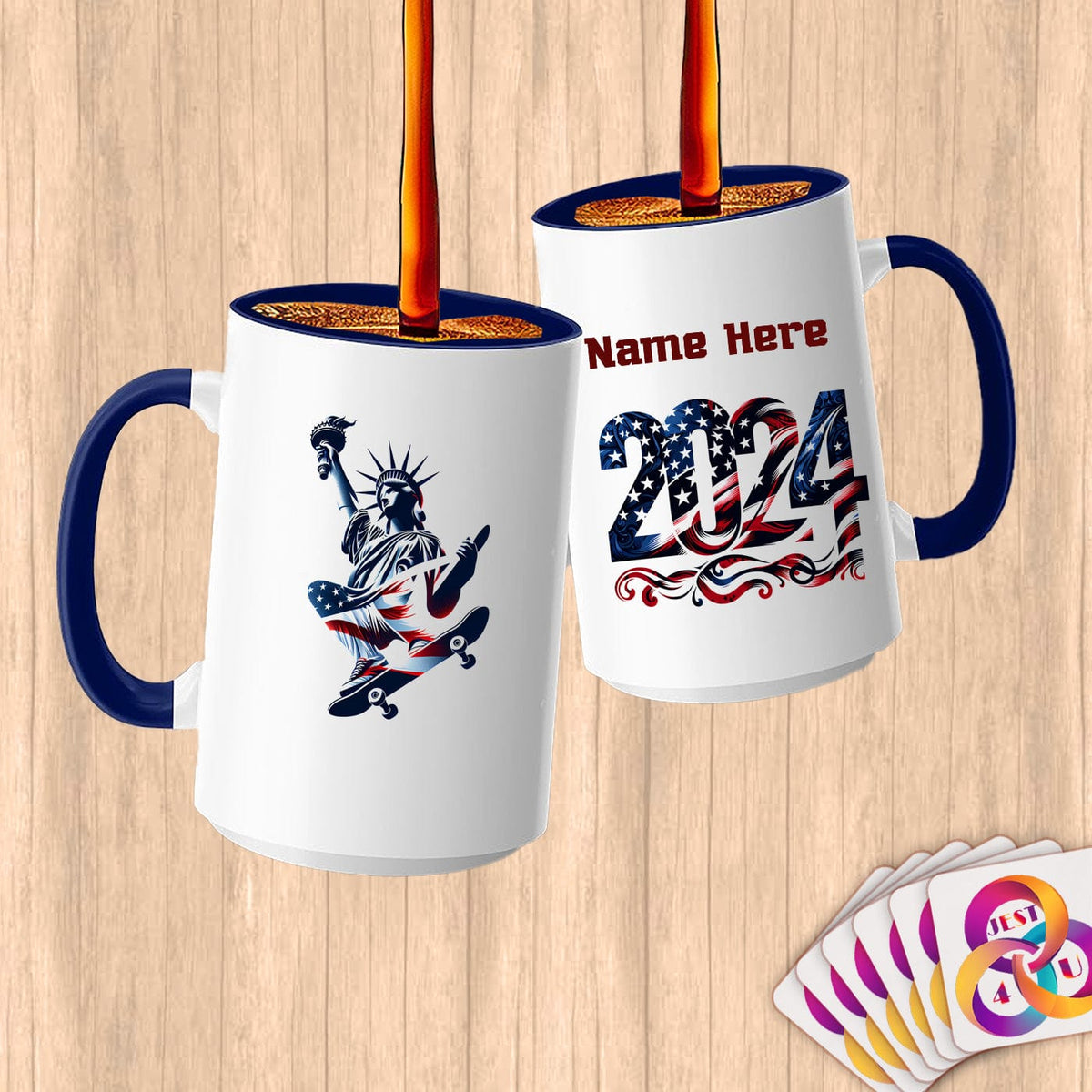 Physical Item 15oz / Blue Skateboarding Liberty ~ Limited Edition 2024 "USA Excellence" ~ Customized Large 15oz Mug
