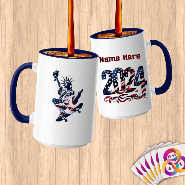 Physical Item 15oz / Blue Skateboarding Liberty ~ Limited Edition 2024 "USA Excellence" ~ Customized Large 15oz Mug