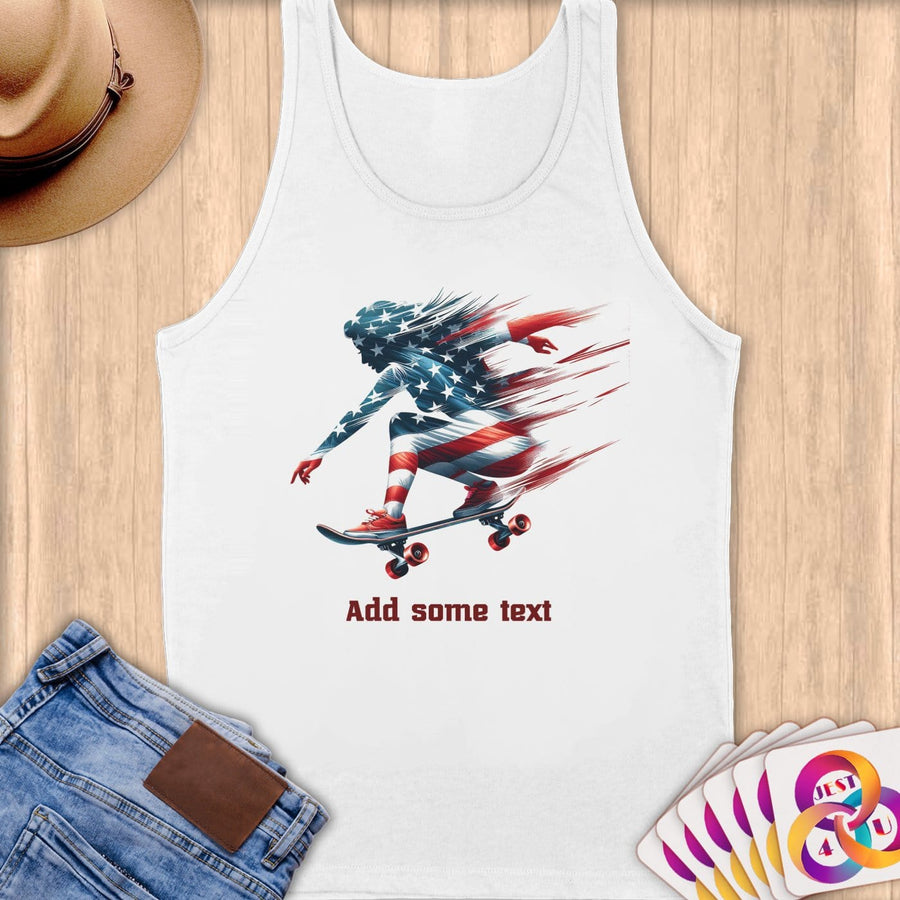 Physical Item S / White Skateboarding Sensation ~ Limited Edition 2024 "USA Excellence" ~ Customizable Supersoft Tank Top