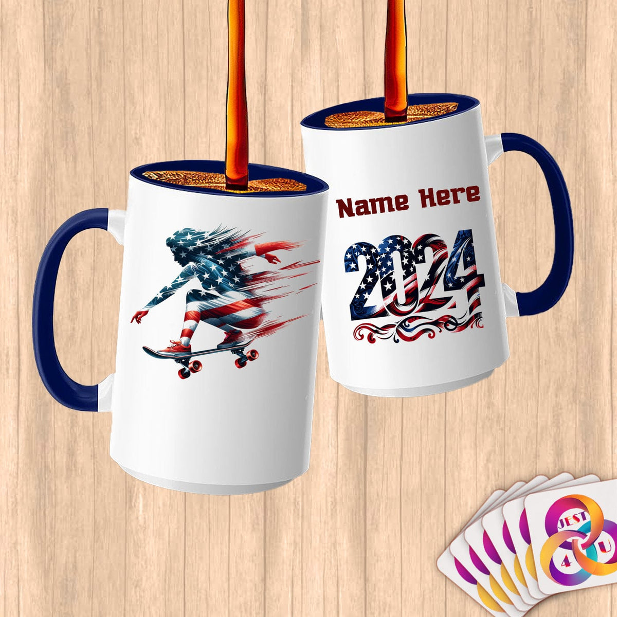Physical Item 15oz / Blue Skateboarding Sensation ~ Limited Edition 2024 "USA Excellence" ~ Customized Large 15oz Mug