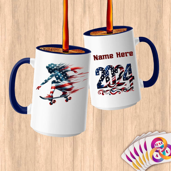 Physical Item 15oz / Blue Skateboarding Sensation ~ Limited Edition 2024 "USA Excellence" ~ Customized Large 15oz Mug