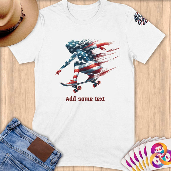 Physical Item S / White Skateboarding Sensation ~ Limited Edition 2024 "USA Excellence" ~ Personalized Softstyle T-Shirt