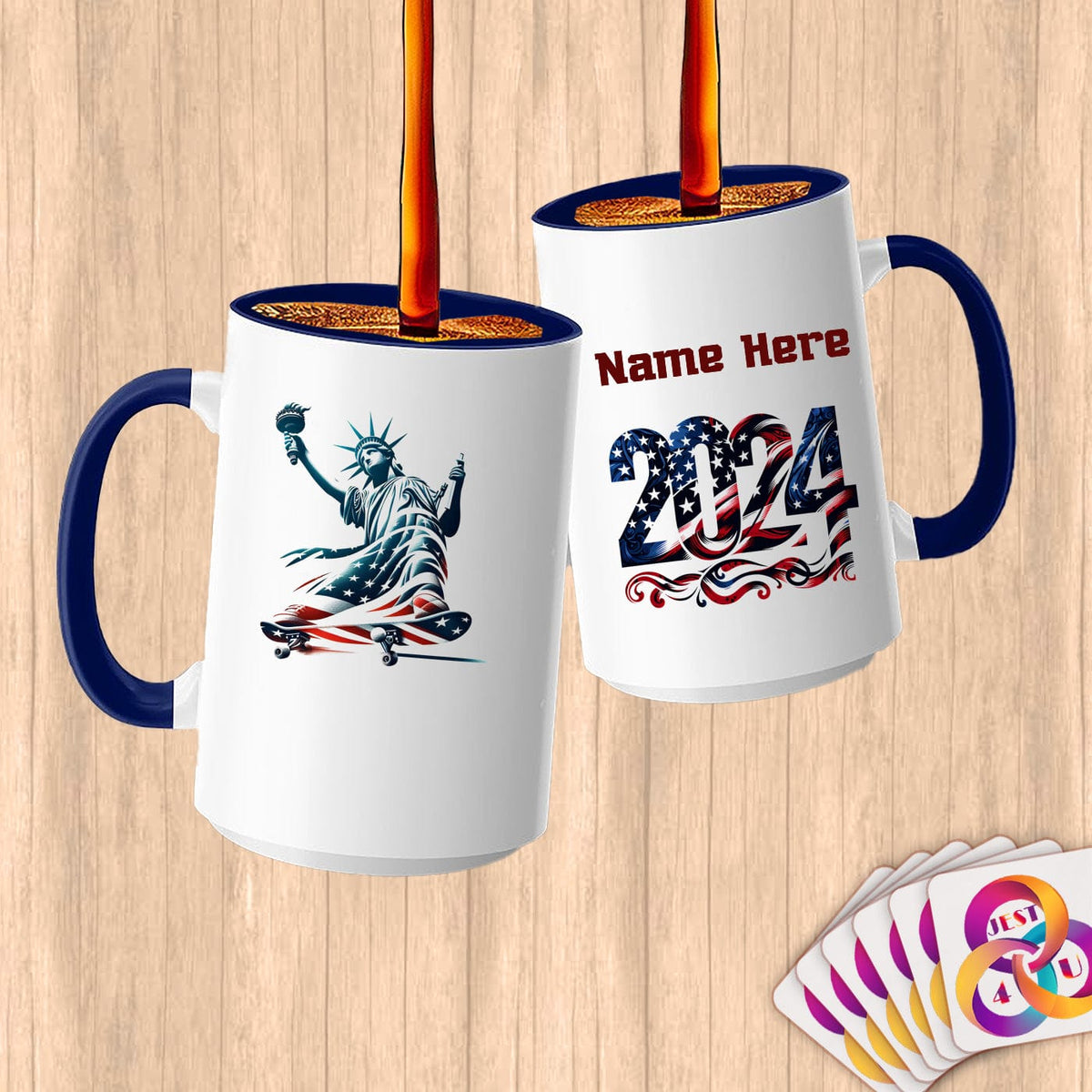 Physical Item 15oz / Blue Skater Glow Liberty ~ Limited Edition 2024 "USA Excellence" ~ Customized Large 15oz Mug