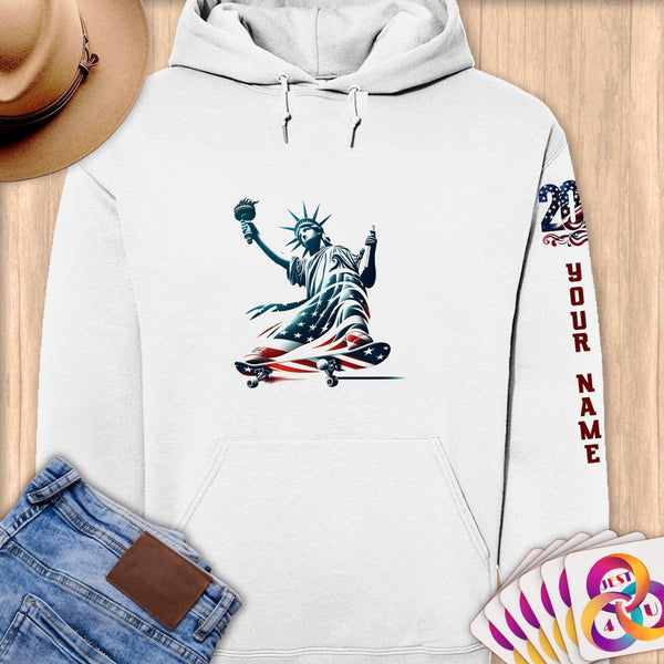 Physical Item S / White Skater Glow Liberty ~ Limited Edition 2024 "USA Excellence" ~ Personalized Premium Hoodie