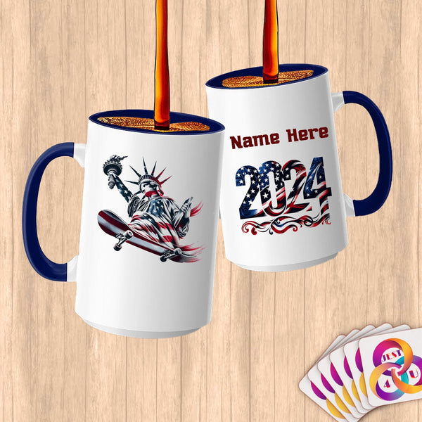 Physical Item 15oz / Blue Skater Pride LIberty ~ Limited Edition 2024 "USA Excellence" ~ Customized Large 15oz Mug