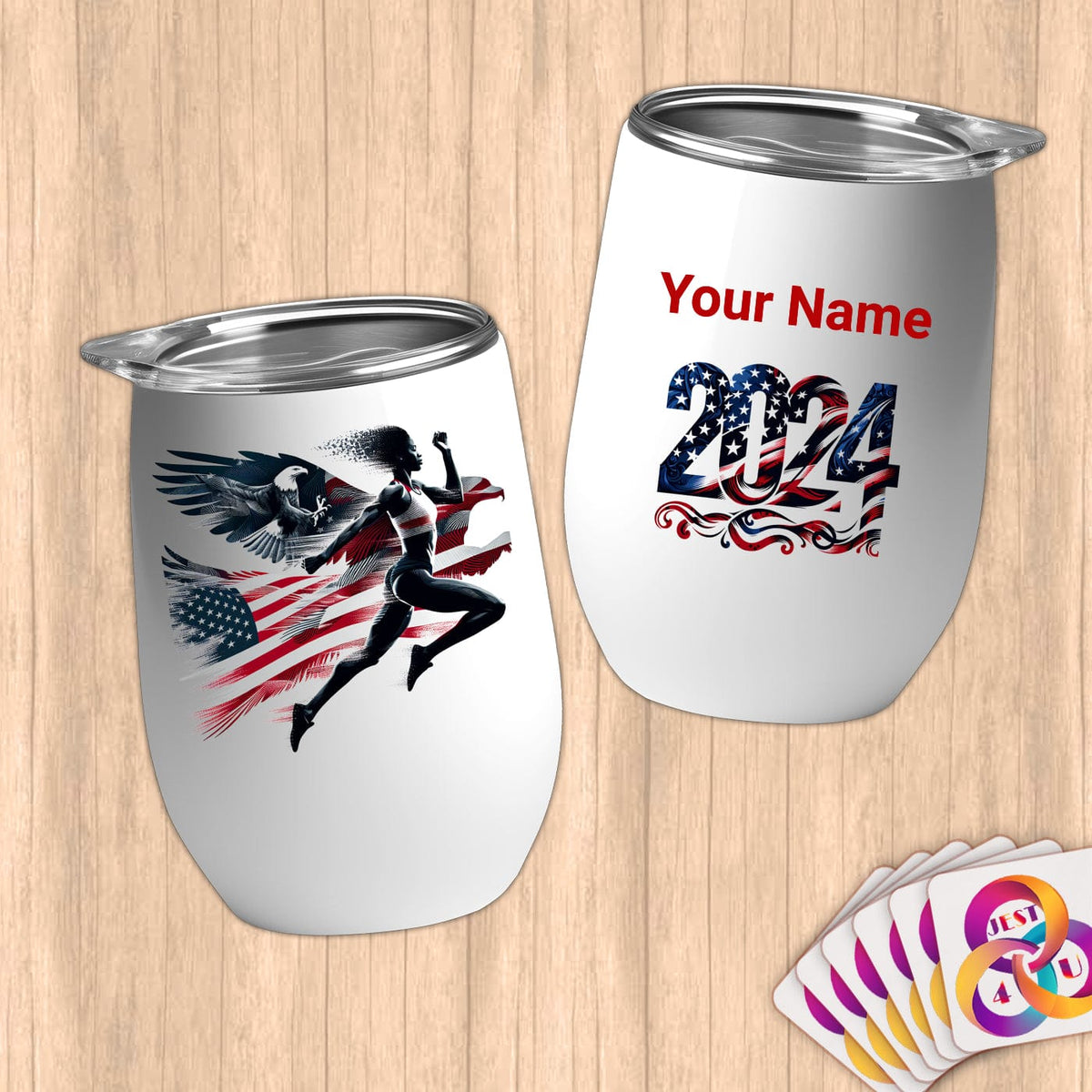 Physical Item 12 oz / White Soaring American ~Limited Edition 2024 "USA Excellence" ~ Customizable 12oz Wine Tumbler with Lid