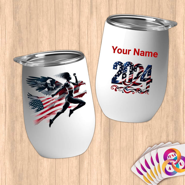 Physical Item 12 oz / White Soaring American ~Limited Edition 2024 "USA Excellence" ~ Customizable 12oz Wine Tumbler with Lid