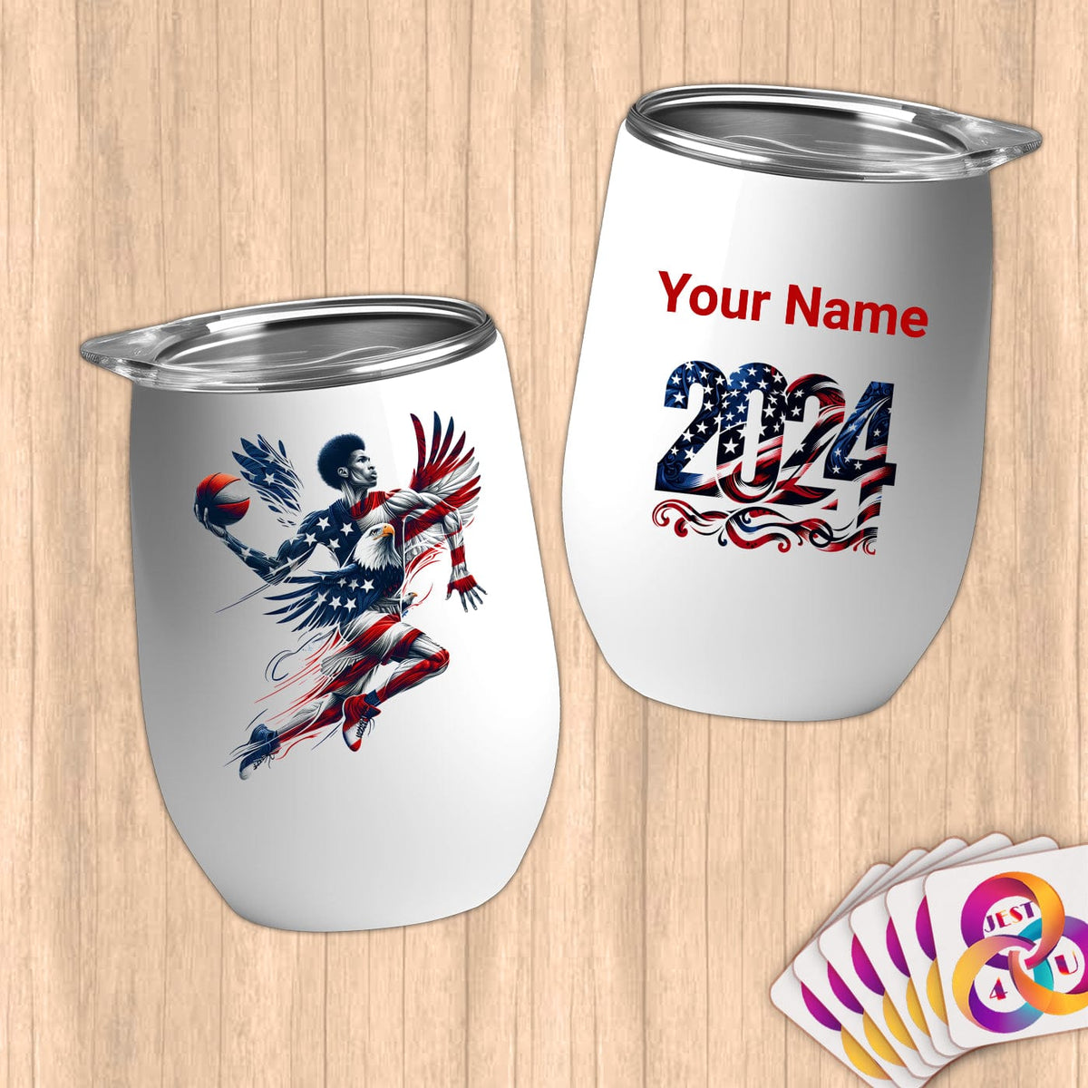Physical Item 12 oz / White Soaring Dunk ~Limited Edition 2024 "USA Excellence" ~ Customizable 12oz Wine Tumbler with Lid
