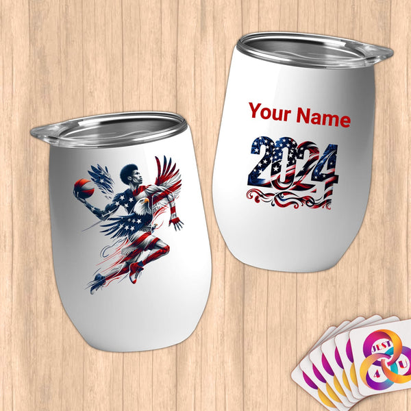 Physical Item 12 oz / White Soaring Dunk ~Limited Edition 2024 "USA Excellence" ~ Customizable 12oz Wine Tumbler with Lid