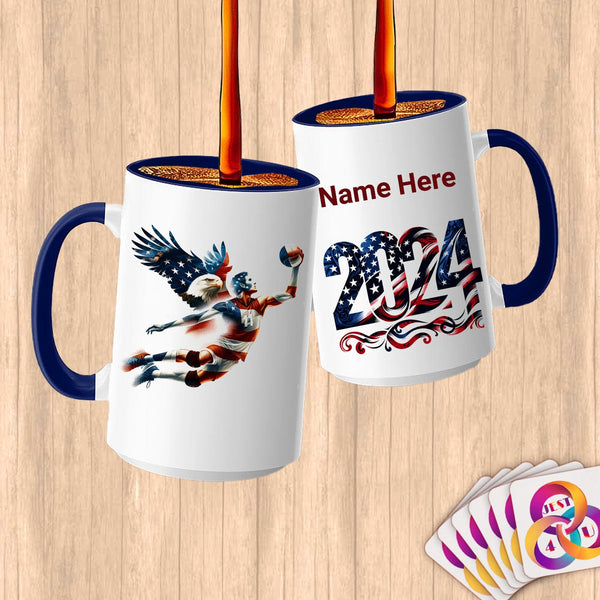 Physical Item 15oz / Blue Soaring Eagle Volleyball ~Limited Edition 2024 "USA Excellence" ~ Customized Large 15oz Mug