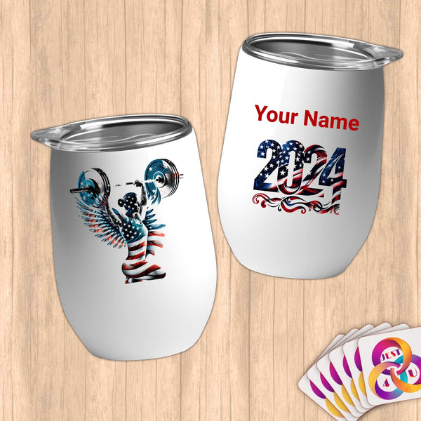 Physical Item 12 oz / White Soaring Strength ~Limited Edition 2024 "USA Excellence" ~ Customizable 12oz Wine Tumbler with Lid